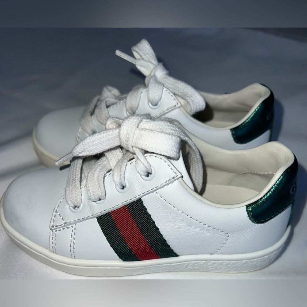 GUCCI TODDLER LEATHER LOW-TOP WITH WEB SIZE 23 - Picture 2 of 5